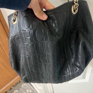 Carolina Herrera Black Embossed Shoulder Bag